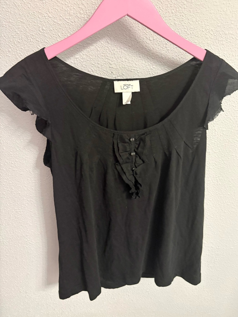 LOFT Black Ruffle Top